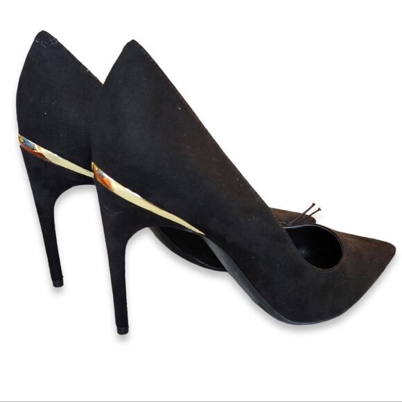 NEW Marc Fisher Pointed Toe Faux Suede Gold Accent Stilettos Size 10 - Picture 2 of 7